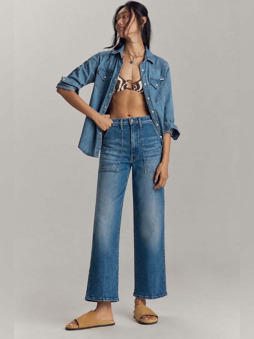 Mother The Stitch Up Maven Flood Jeans in Ride Hard, Live Louder